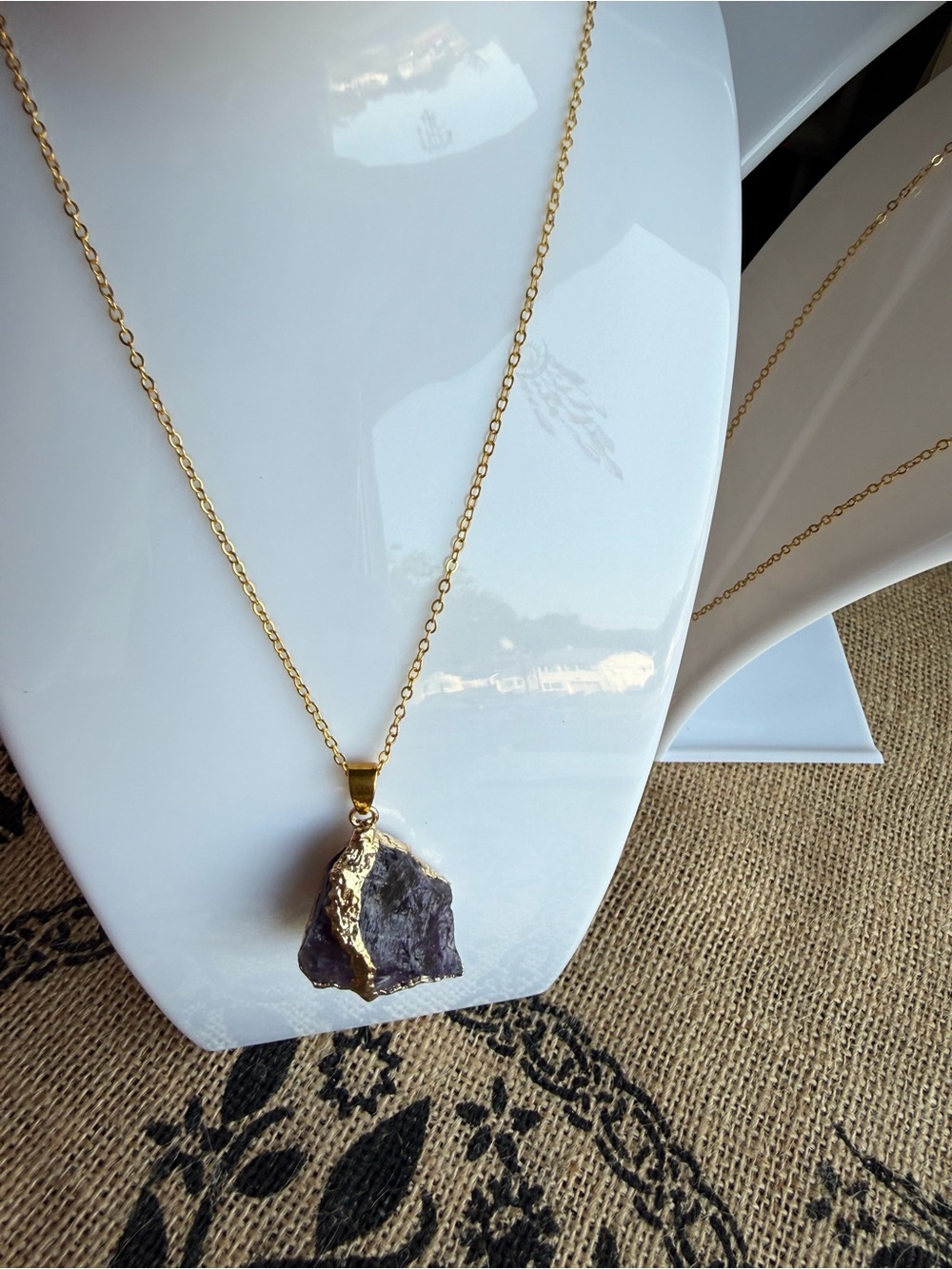 Gold-Plated Amethyst Raw Stone Pendant Necklace